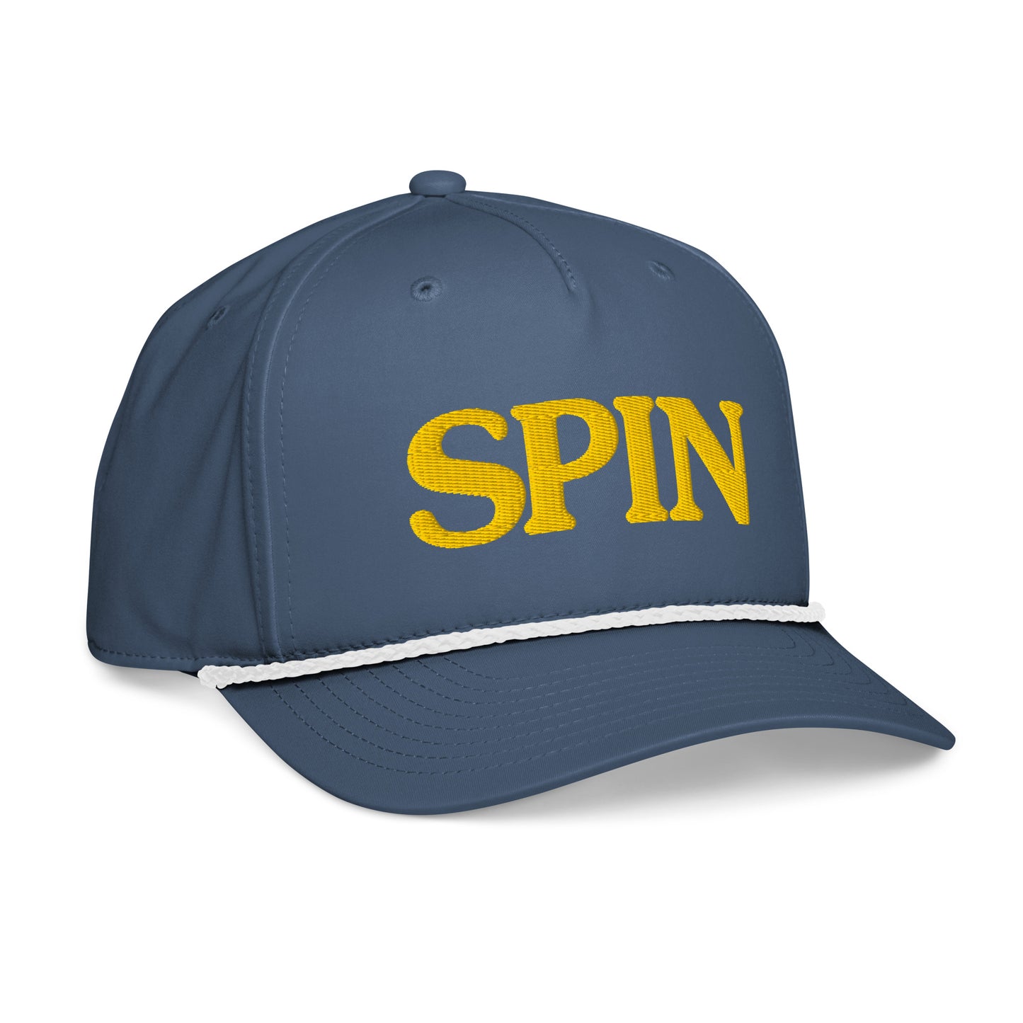 Light blue and white Spin Classic Rope Golf Hat by Not Bad Pretty Good, showing the right front view with rope detailing.