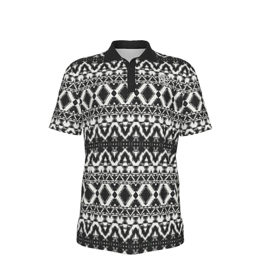 Black Mesa Golf Polo by Yoycol, close-up of the black polo shirt with collar and short sleeves, showcasing the fabric and fit.