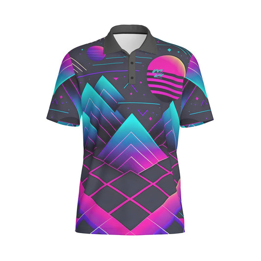 Yoycol Miami Slice Retro Polo shirt in vibrant colors, featuring classic collar and short sleeves, laid flat on a white background.