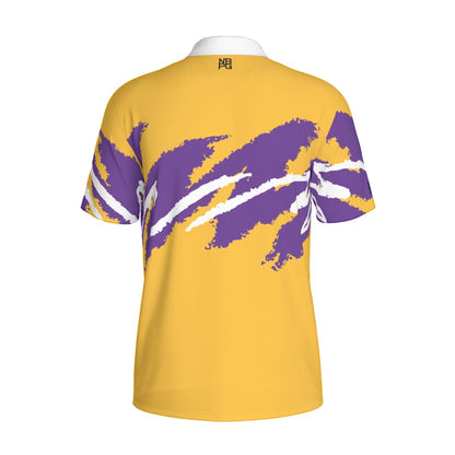 Not Bad Pretty Good Championship Gold Jazz Golf Polo, men's polo shirt with gold accents and classic fit, front view.