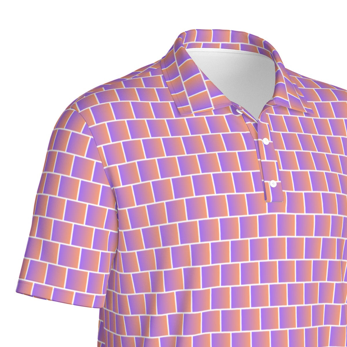 Not Bad Pretty Good Sunset Shuffle golf polo in vibrant sunset colors, featuring a classic polo collar and short sleeves.