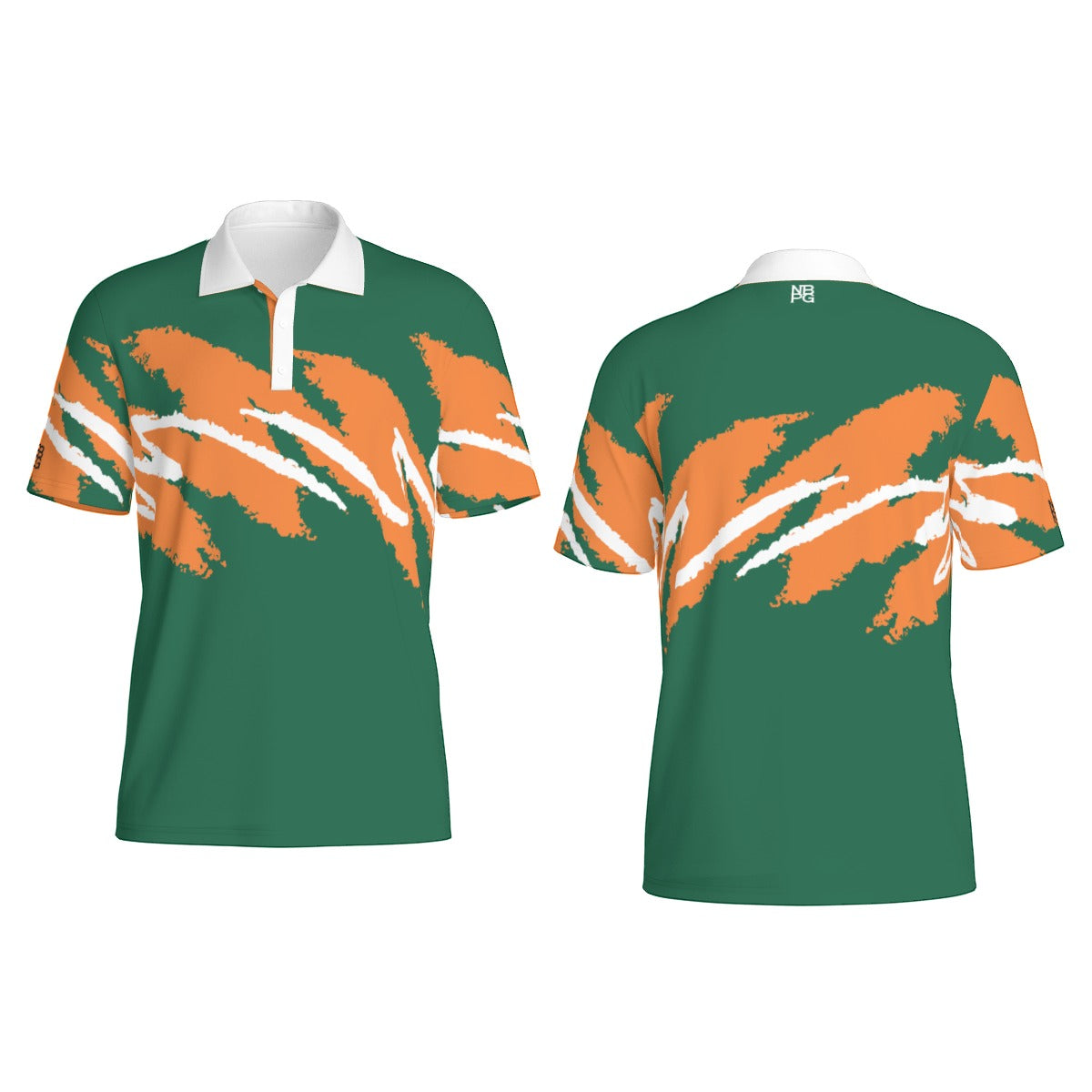 Gables Green Jazz Golf Polo by Not Bad Pretty Good, shown on a hanger with detailed fabric texture and collar.