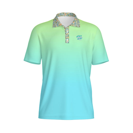 Yoycol Keylime Gradient Polo shirt with short sleeves, button-up front, and vibrant green and yellow gradient fabric.