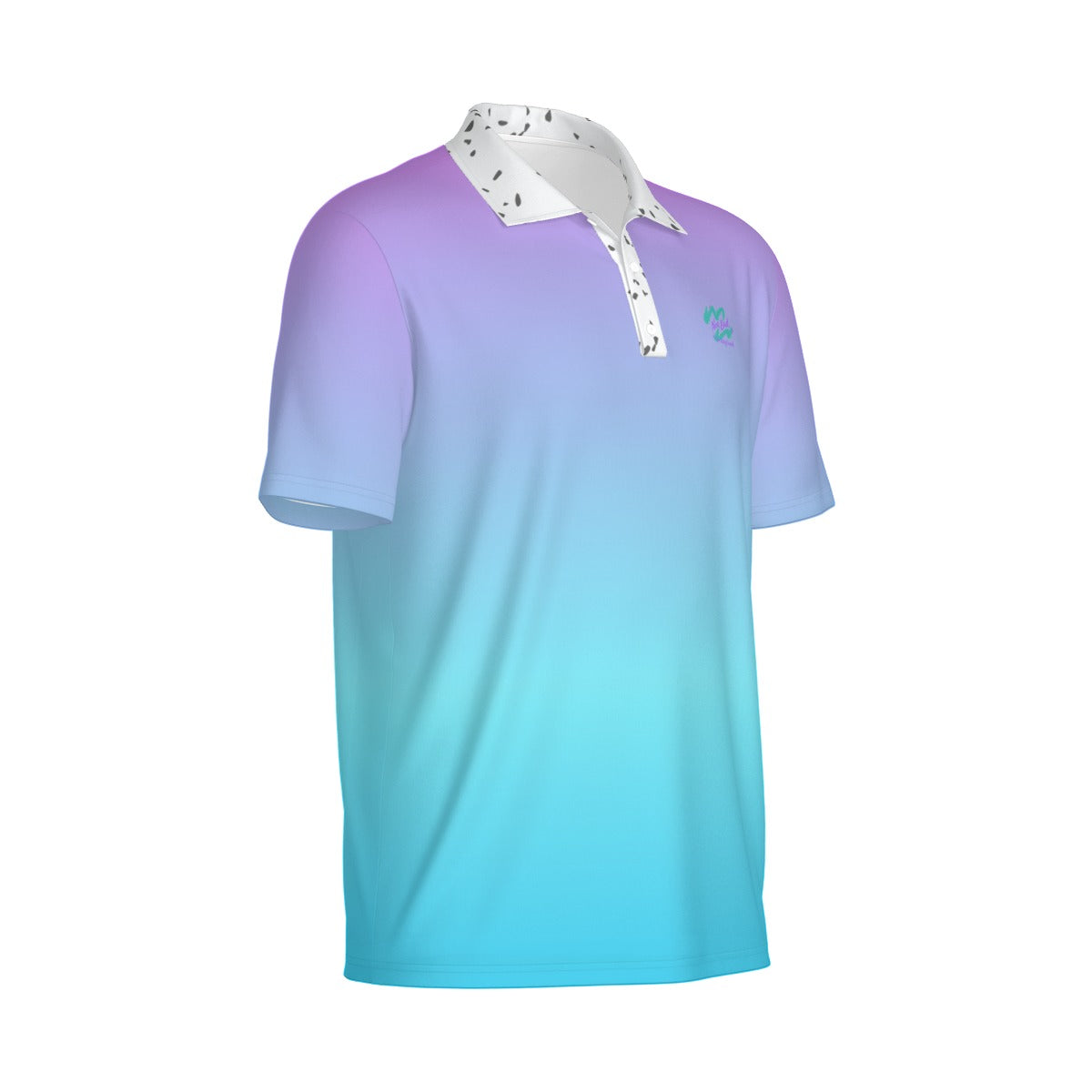Yoycol Fade Gradient Polo shirt with colorful striped design, classic collar, and short sleeves, displayed on a white background.