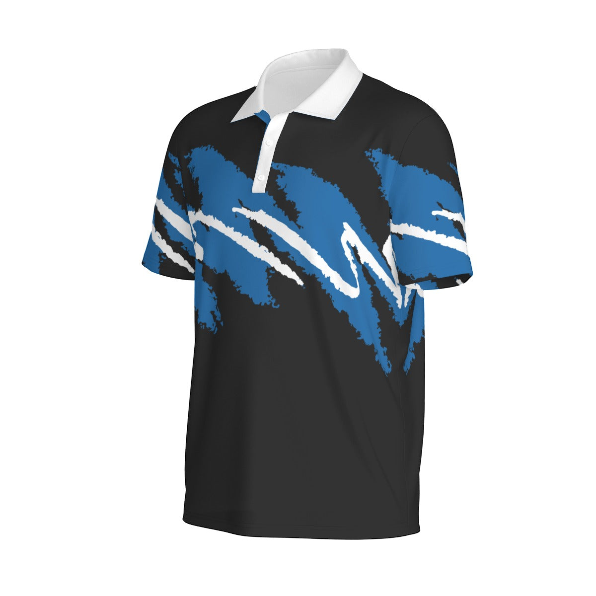 Durham Nights Jazz golf polo by Not Bad Pretty Good, navy blue polo shirt with jazz-inspired design, short sleeves and collar.
