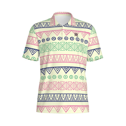 Yoycol Sunset Ceremony Polo in vibrant sunset colors, made from soft fabric, featuring a classic collar and button closure.