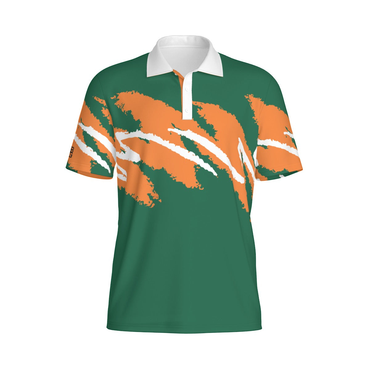 Gables Green Jazz Golf Polo by Not Bad Pretty Good, close-up of the polo shirt with collar and button details.