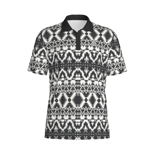 Black Mesa Golf Polo by Yoycol, men's short-sleeve shirt with collar and button-front, in black fabric.