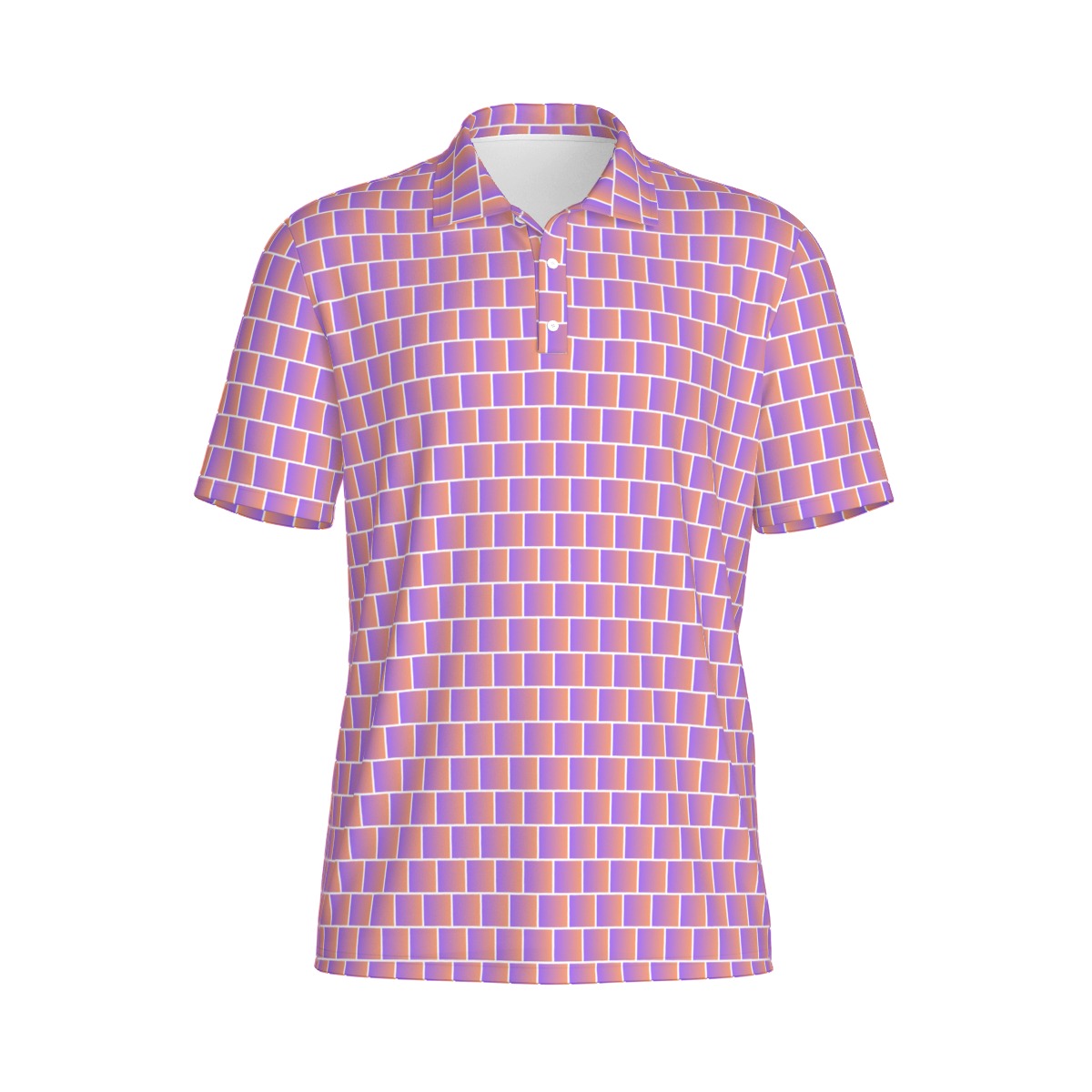 Not Bad Pretty Good Sunset Shuffle golf polo shirt with vibrant sunset design, short sleeves, and collared style for men.