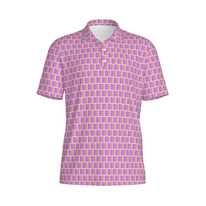 Not Bad Pretty Good Sunset Shuffle golf polo shirt with vibrant sunset design, short sleeves, and collared style for men.