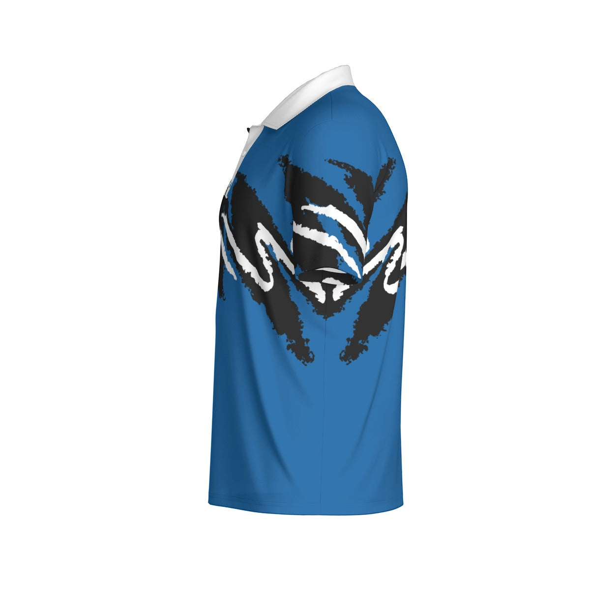 Blue Reign Jazz golf polo by Not Bad Pretty Good, showing the fitted design and classic collar on a mannequin.