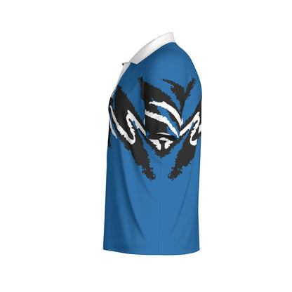 Blue Reign Jazz golf polo by Not Bad Pretty Good, showing the fitted design and classic collar on a mannequin.
