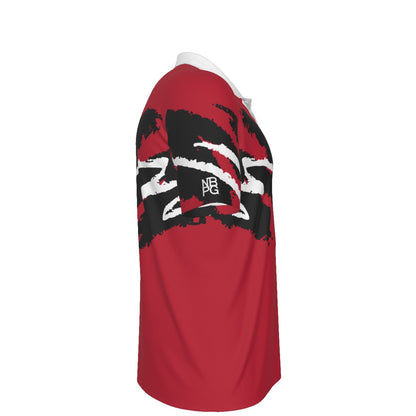 Yoycol Gameday Jazz golf polo shirt in white with navy and red accents, short sleeves, and classic fit.