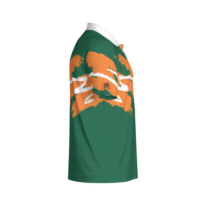 Gables Green Jazz Golf Polo by Not Bad Pretty Good, with a collared design and subtle pattern, displayed on a mannequin.