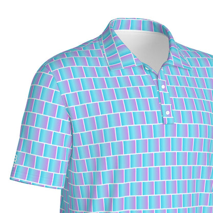 Cotton Candy Golf Polo by Not Bad Pretty Good, showing a casual polo shirt with pastel pink and blue stripes on a mannequin.
