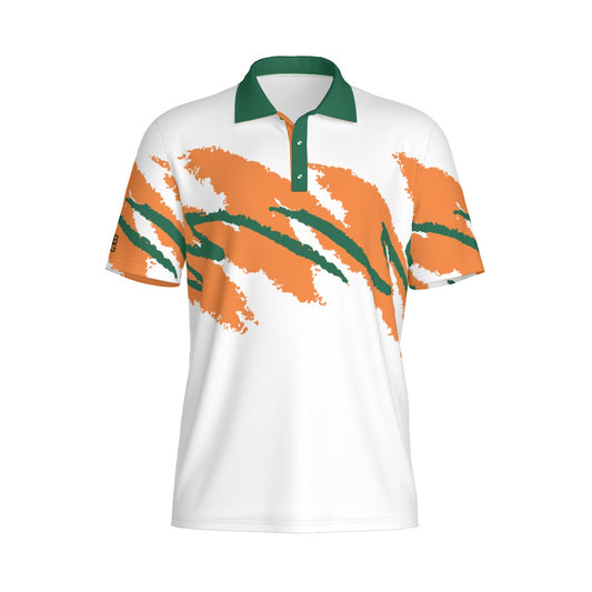Not Bad Pretty Good Eye of the Storm Jazz Golf Polo in vibrant colors, featuring a collared design and short sleeves.