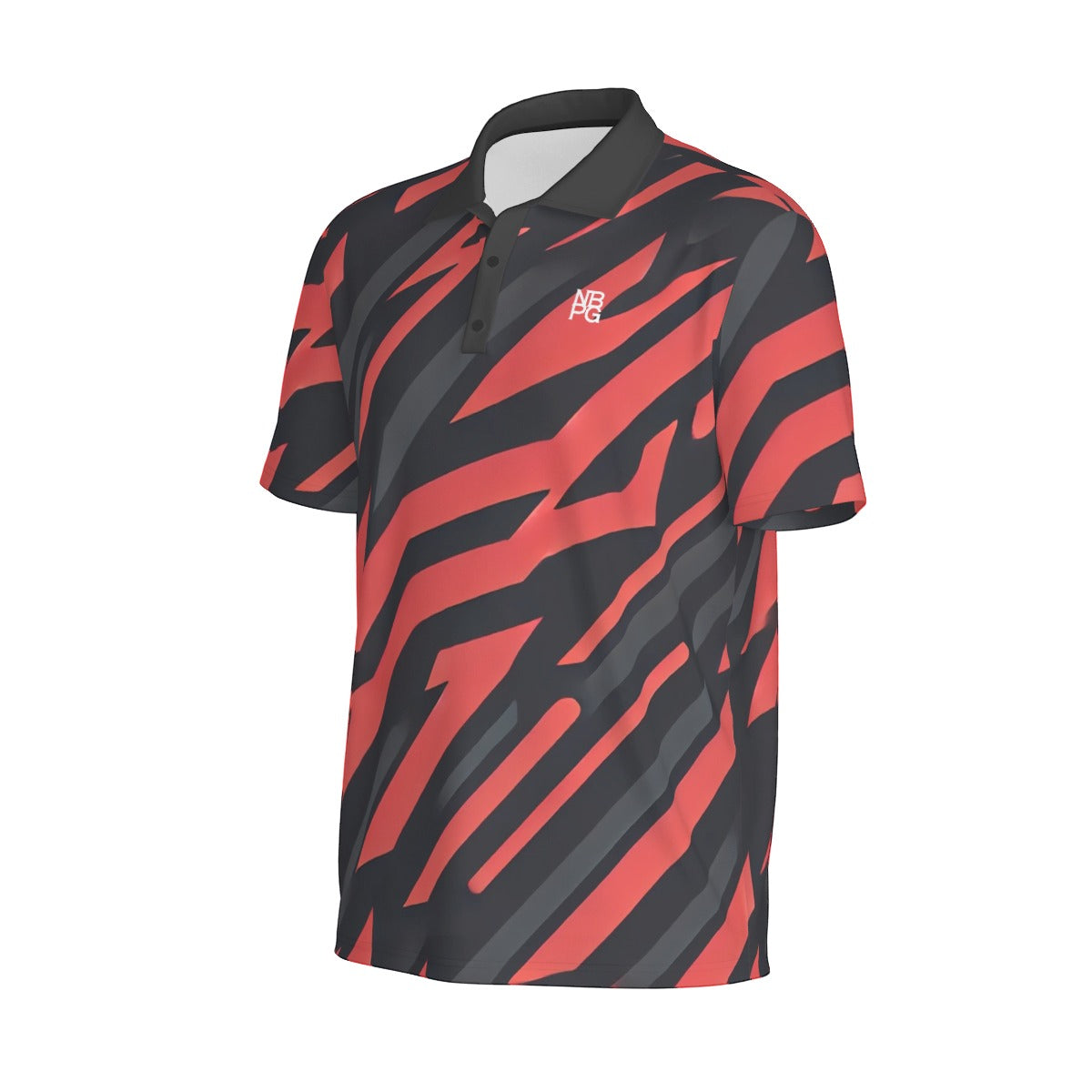 Red Tiger Polo shirt by Yoycol, showing a close-up of the vibrant red fabric and classic polo collar.
