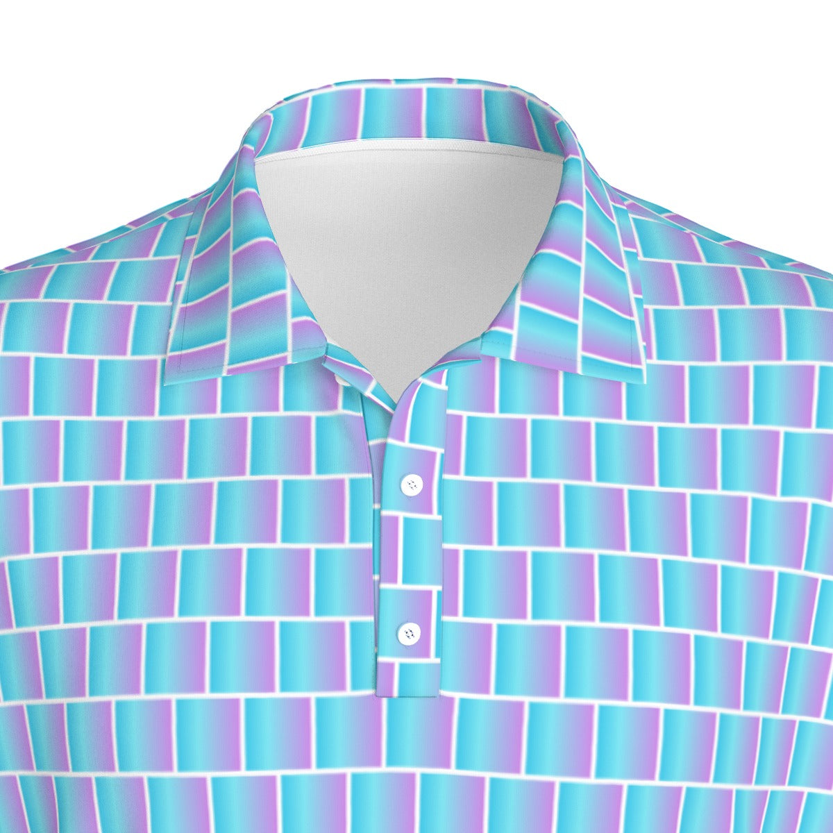 Cotton Candy golf polo shirt by Not Bad Pretty Good, lightweight polo with pastel pink and blue stripes, classic collar, and short sleeves.