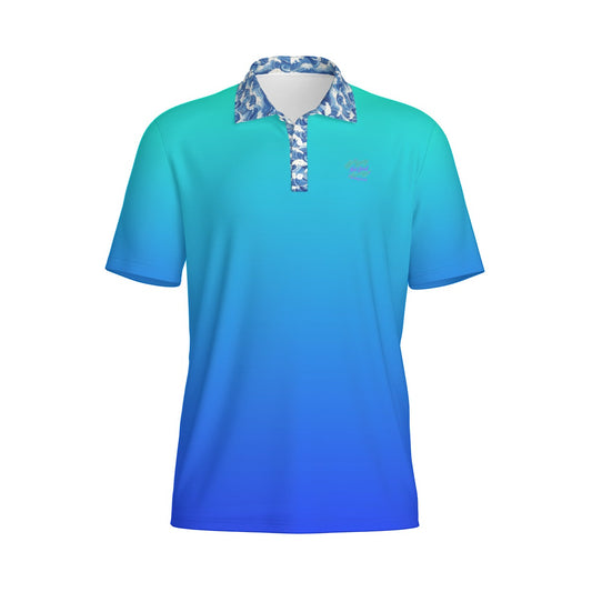 Yoycol Blew Gradient Polo shirt featuring a vibrant blue and green color gradient, classic polo collar, and short sleeves.