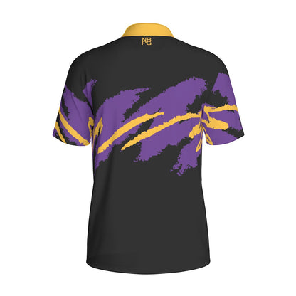 Not Bad Pretty Good Hollywood Nights Jazz Golf Polo shirt in black with colorful embroidered design, short sleeves, and classic collar.