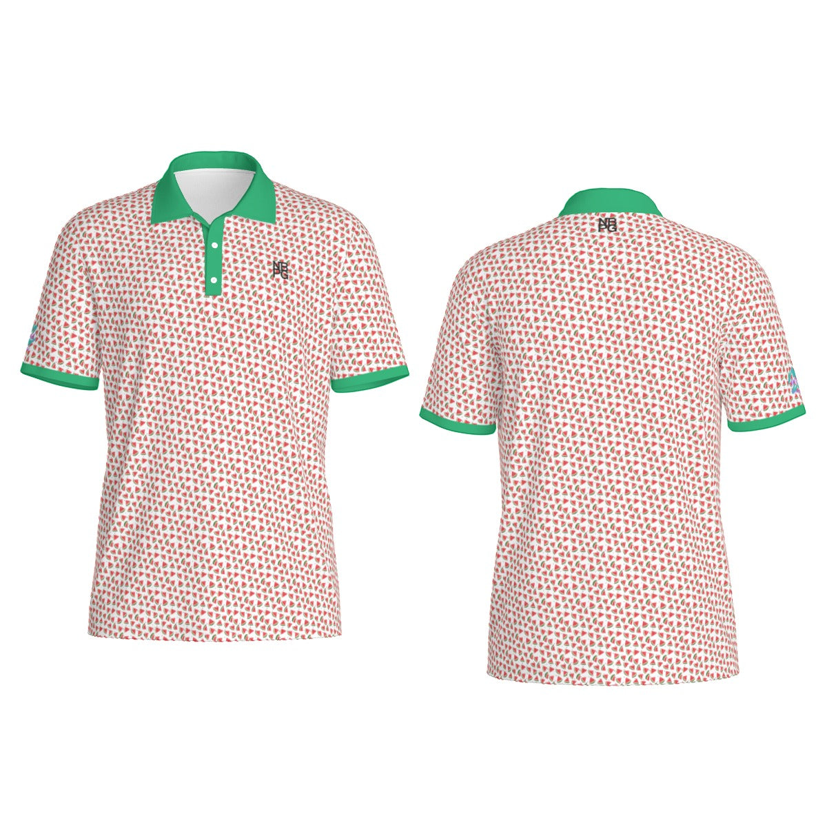 Yoycol Watermelon Wedge Polo shirt with a vibrant watermelon pattern, casual short-sleeve design, and classic polo collar.