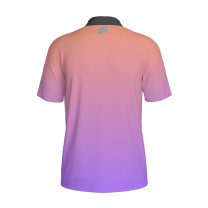 Yoycol Aurora Gradient Polo shirt with vibrant color transition, short sleeves, and classic collar on a plain background.