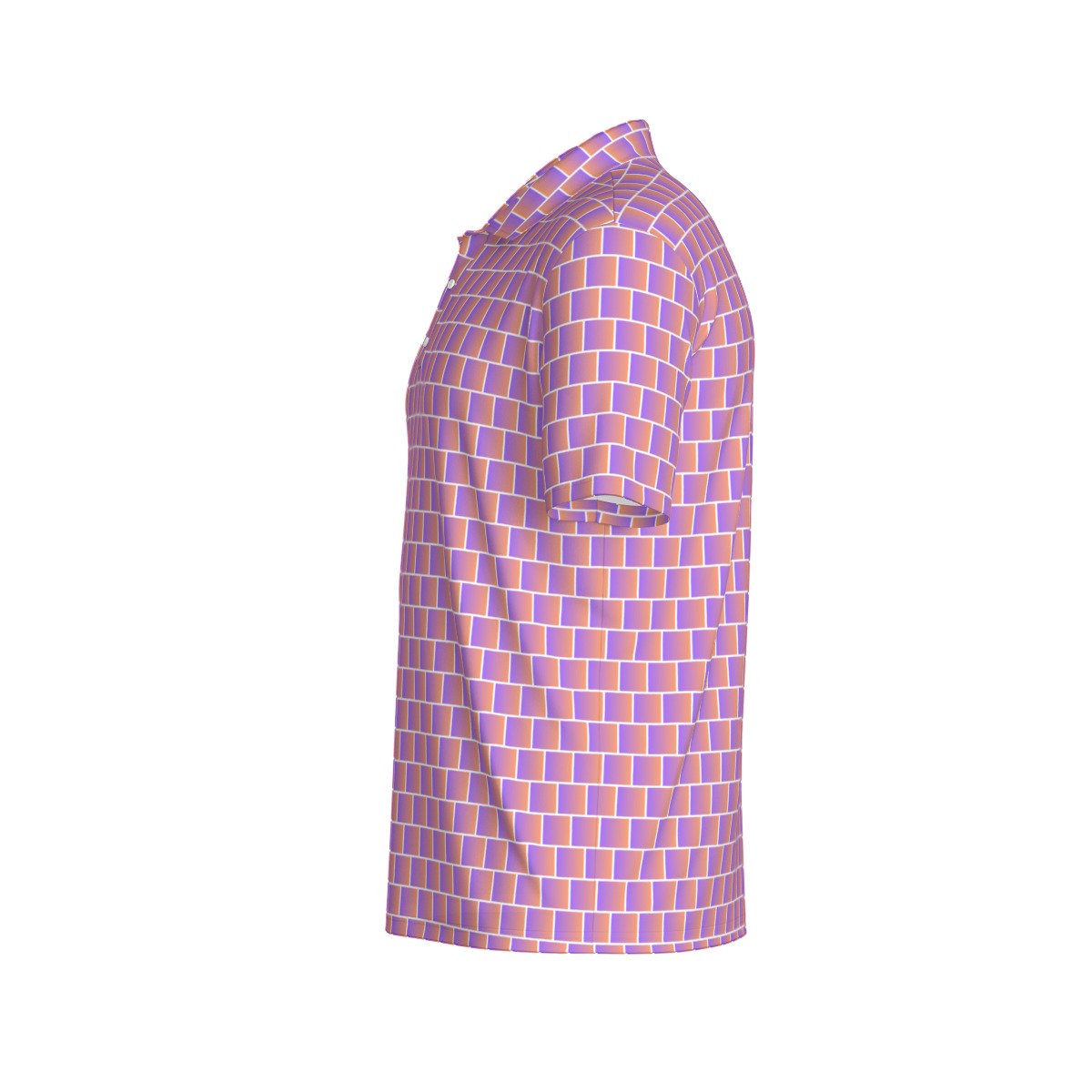 Not Bad Pretty Good Sunset Shuffle golf polo featuring vibrant sunset colors and classic polo design with a collar and short sleeves.