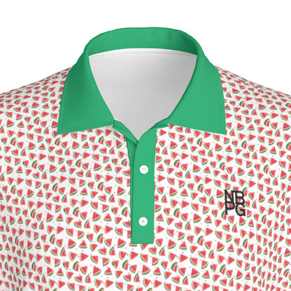Yoycol Watermelon Wedge Polo shirt with colorful watermelon slice design, casual short-sleeve polo for men or women