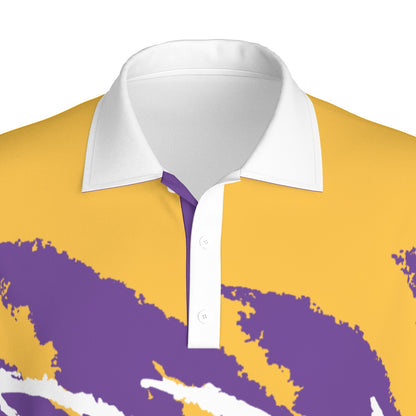 Gold jazz golf polo shirt by Not Bad Pretty Good featuring a stylish design, perfect for golf or casual wear.