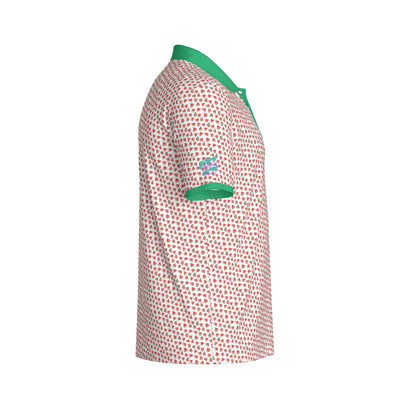 Yoycol Watermelon Wedge Polo shirt with colorful watermelon print, short sleeves, and classic collar on white fabric.