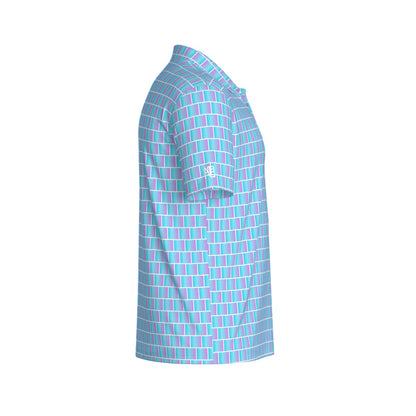 Cotton Candy Golf Polo by Not Bad Pretty Good, men's short-sleeve polo shirt with pastel pink and white stripes.