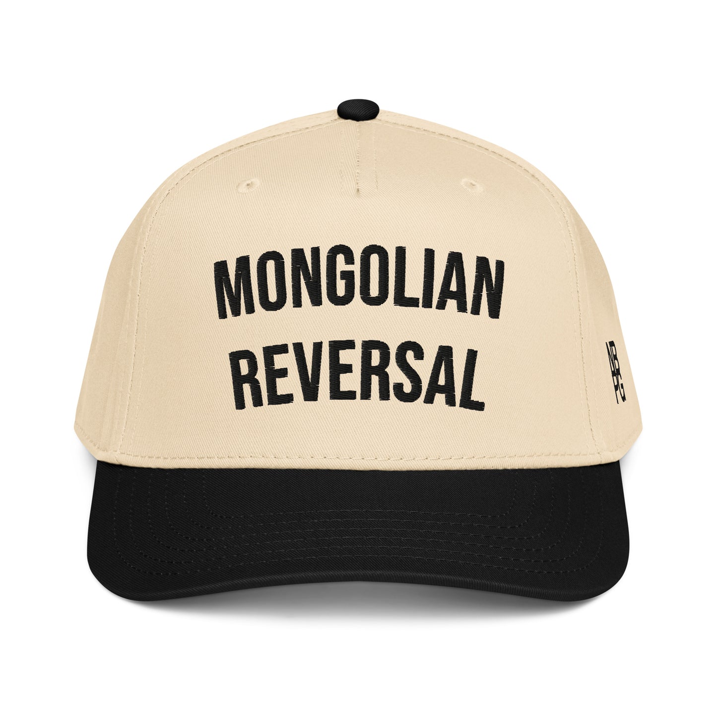 Black Mongolian Reversal 5-Panel Golf Hat by Not Bad Pretty Good with natural front panel and mid-profile design.