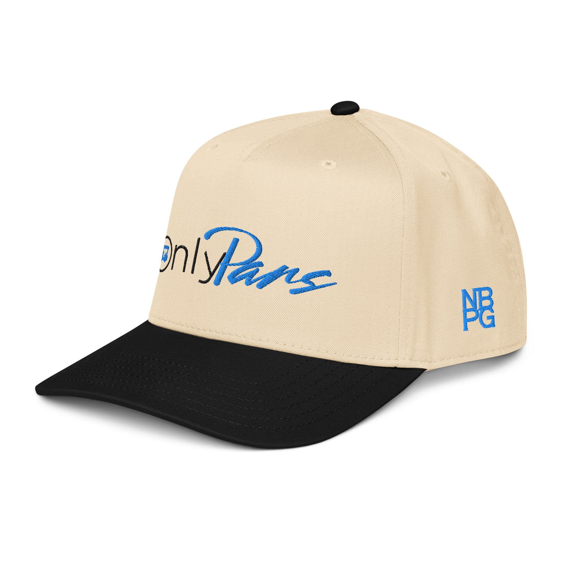 Black 5-panel baseball cap from Not Bad Pretty Good, featuring a mid-profile design and natural left-front view.