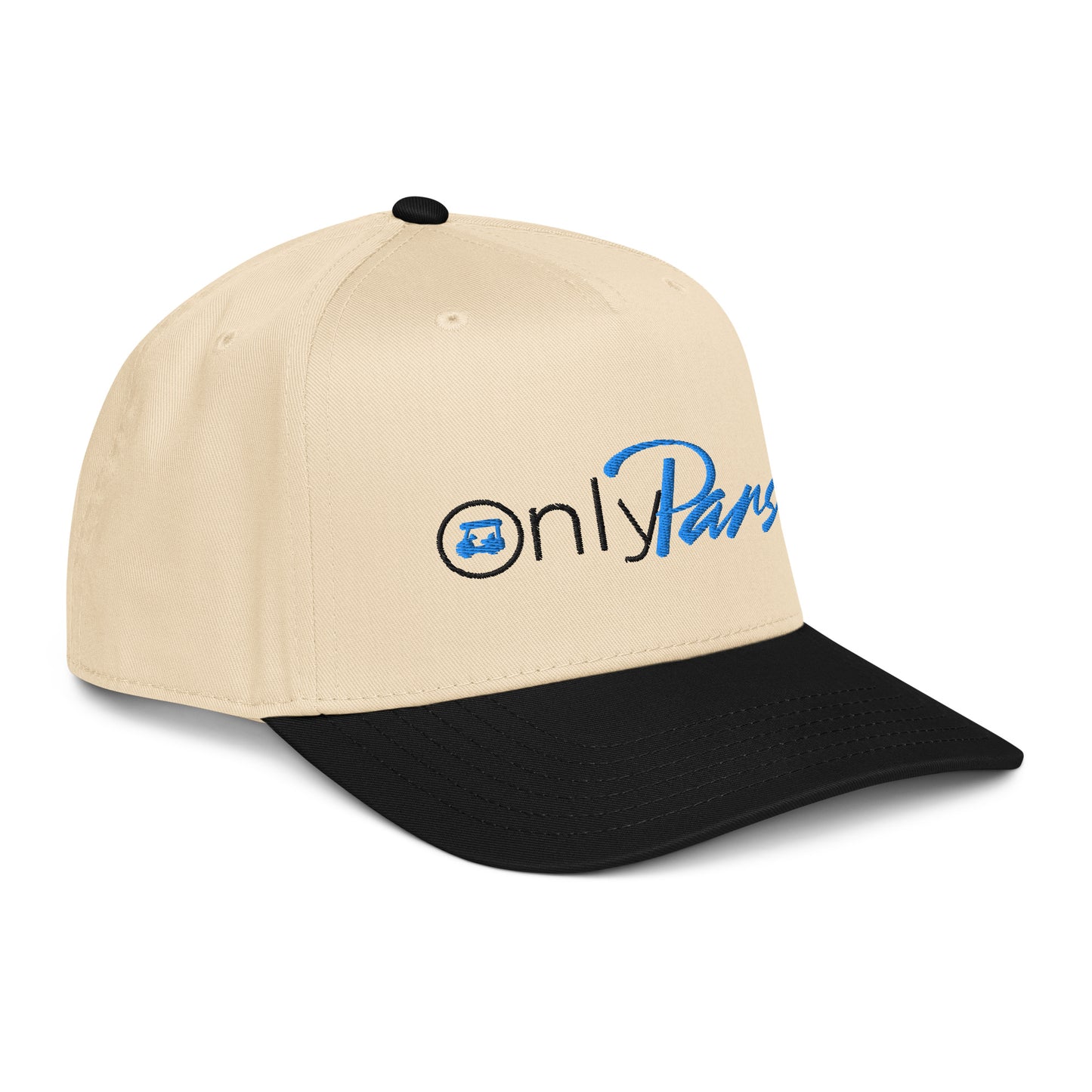 Black 5-panel baseball cap by Not Bad Pretty Good, featuring a mid-profile design, shown from the right front angle.