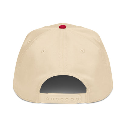 Red 5-panel baseball cap with natural back and "Lip-N-Out Bogey Golf Hat" branding, casual golf hat by Not Bad Pretty Good.