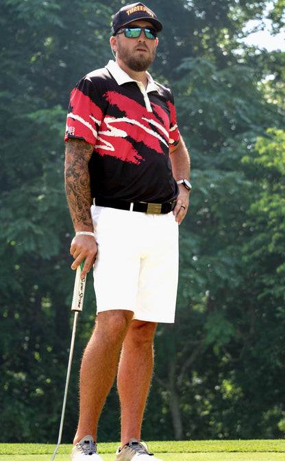 Black Yoycol After Hours Jazz Golf Polo with subtle jazz-inspired design, lightweight fabric, and classic fit for comfortable golfing style.
