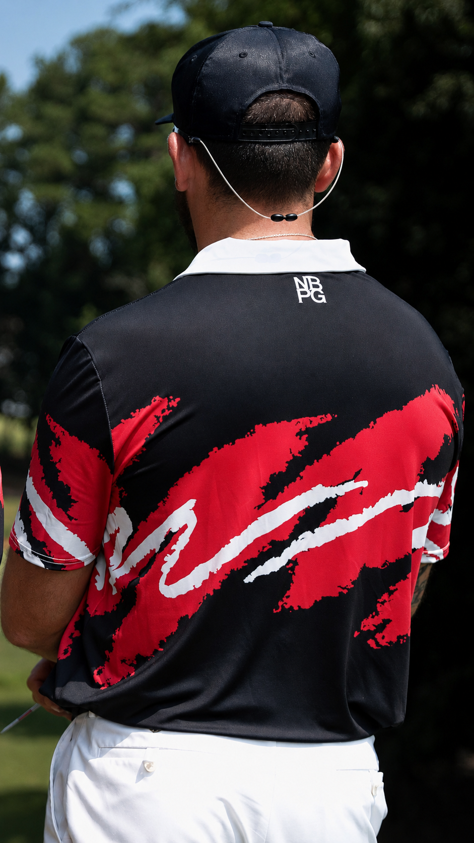 Black Yoycol After Hours Jazz golf polo with subtle jazz-themed design, made from comfortable, breathable fabric for active wear.