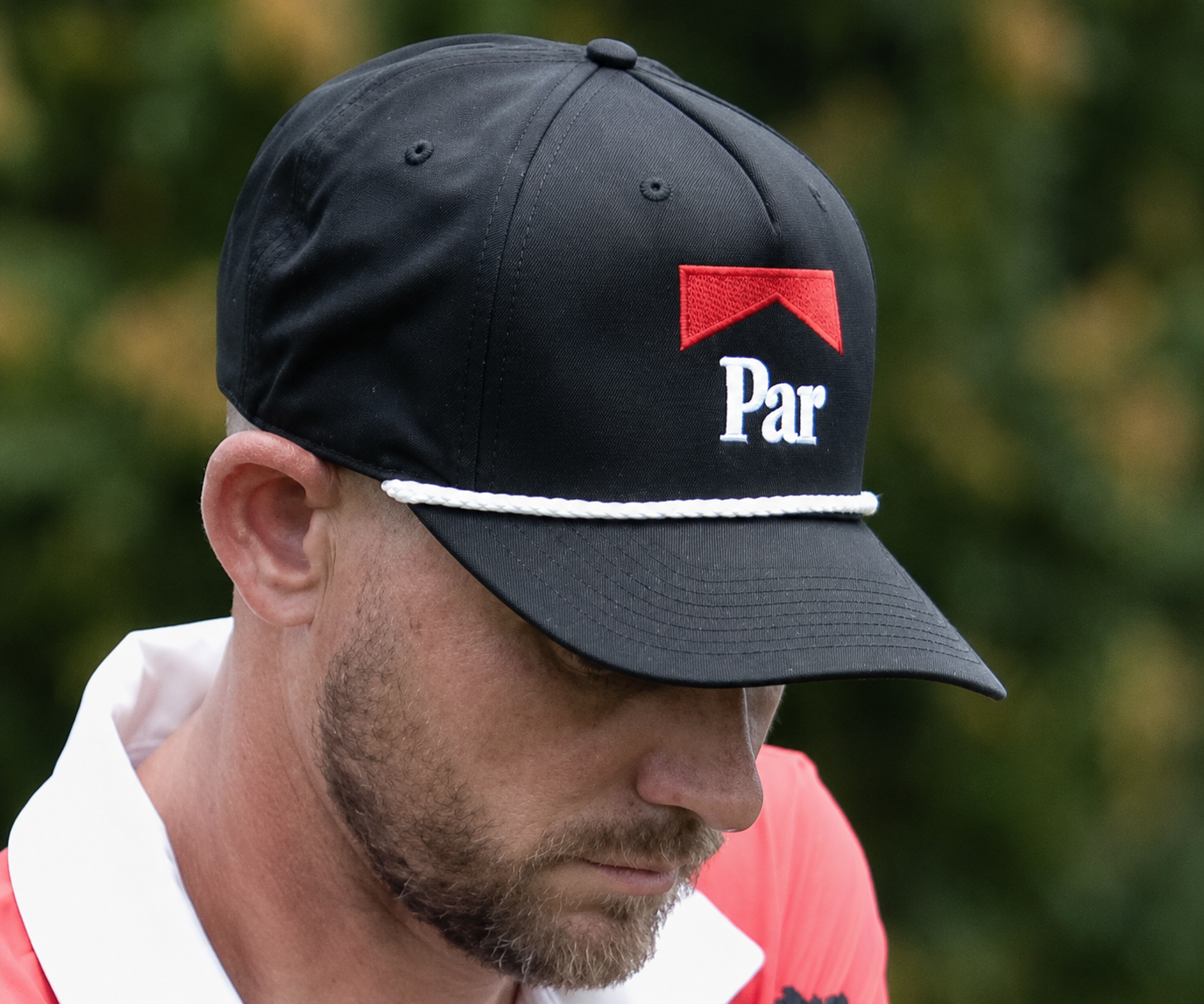 Close-up of the Not Bad Pretty Good Parboro Golf Rope Hat with woven rope detail and casual brim for outdoor golf style.
