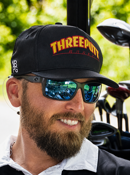 Yoycol Three Putt Bogey Golf Snapback Hat with embroidered logo, adjustable black cap featuring golf-themed design.