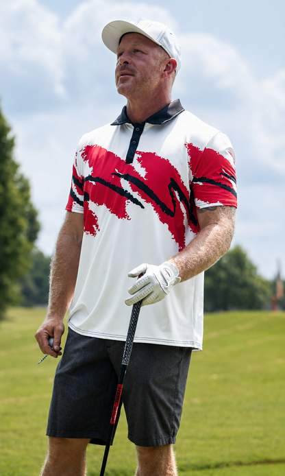 White Yoycol Clubhouse Jazz golf polo shirt with a classic design and subtle jazz motif on the front.