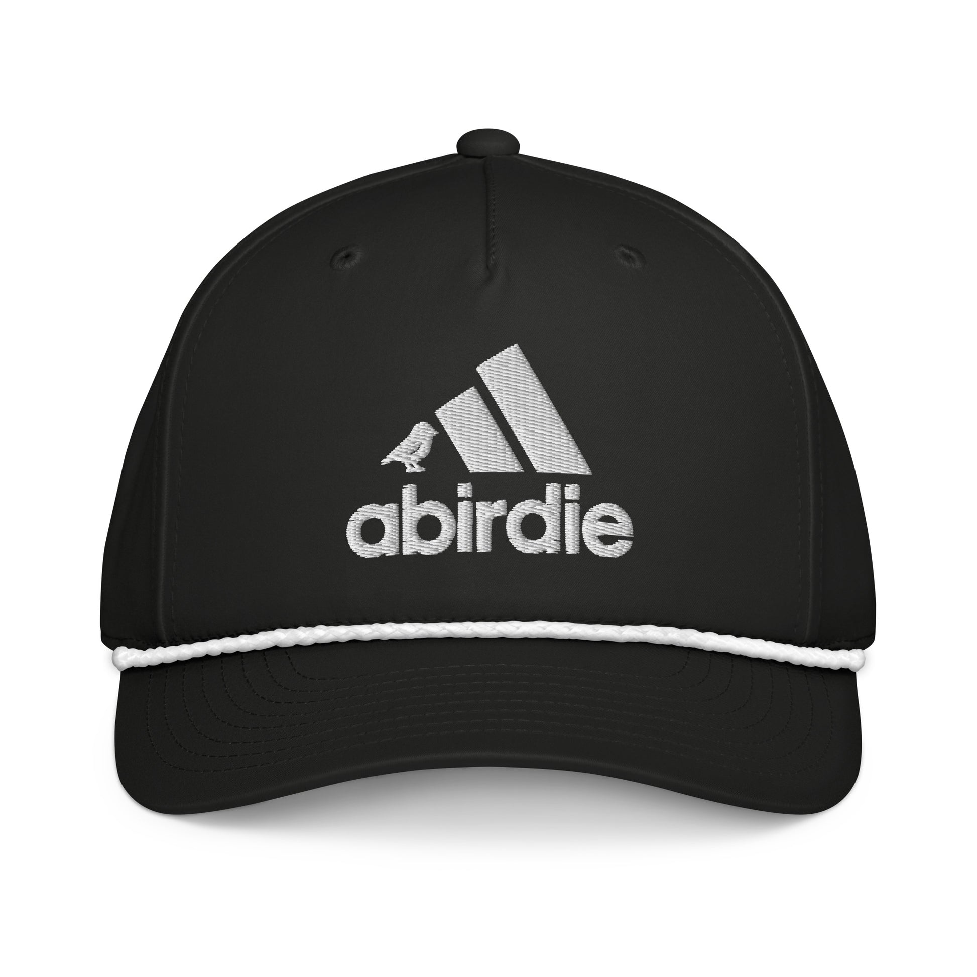 Black and white Birdie Golf Rope Hat by Not Bad Pretty Good with classic rope design and front view.