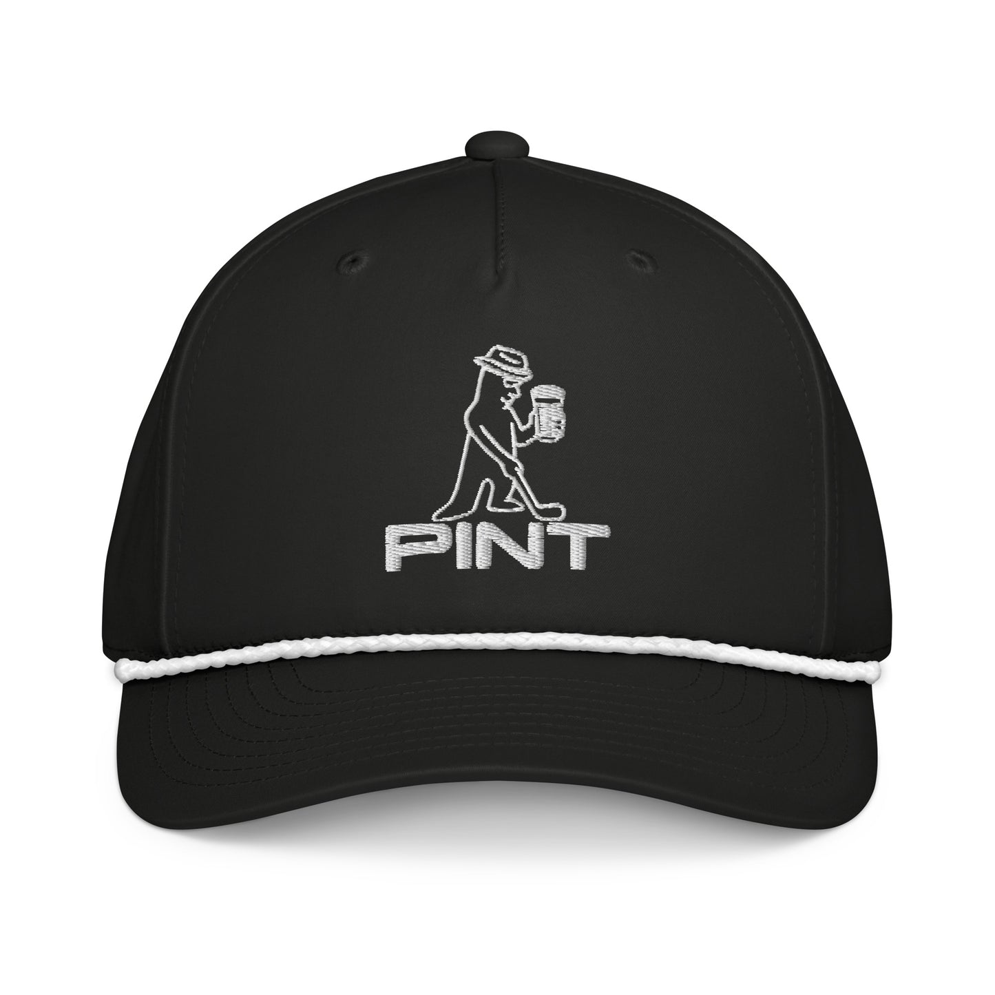 Black and white PINT Golf Rope Hat by Not Bad Pretty Good featuring a classic rope design and front view.