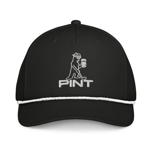Black and white PINT Golf Rope Hat by Not Bad Pretty Good featuring a classic rope design and front view.
