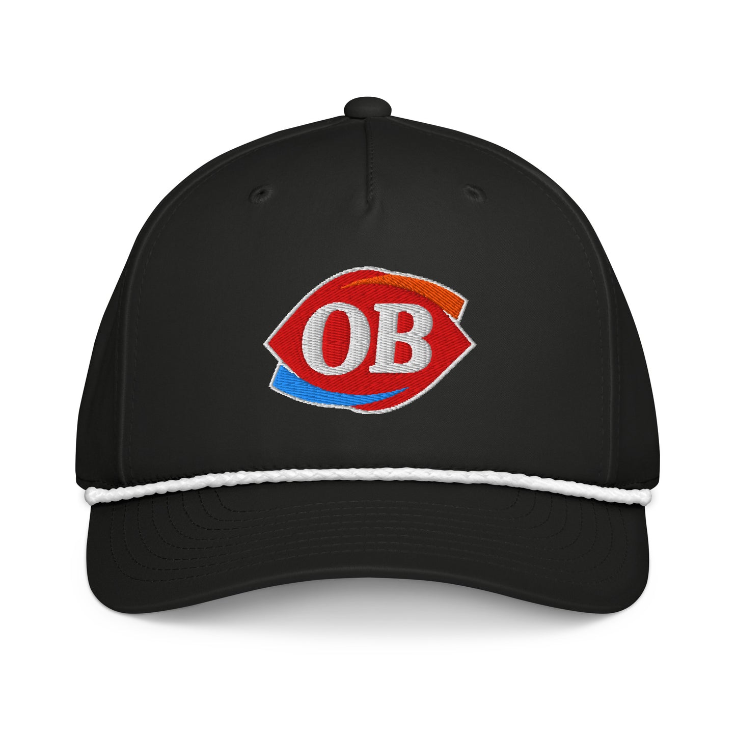 Black and white OB Golf Rope Hat with classic rope detail, stylish cap from Not Bad Pretty Good, front view.