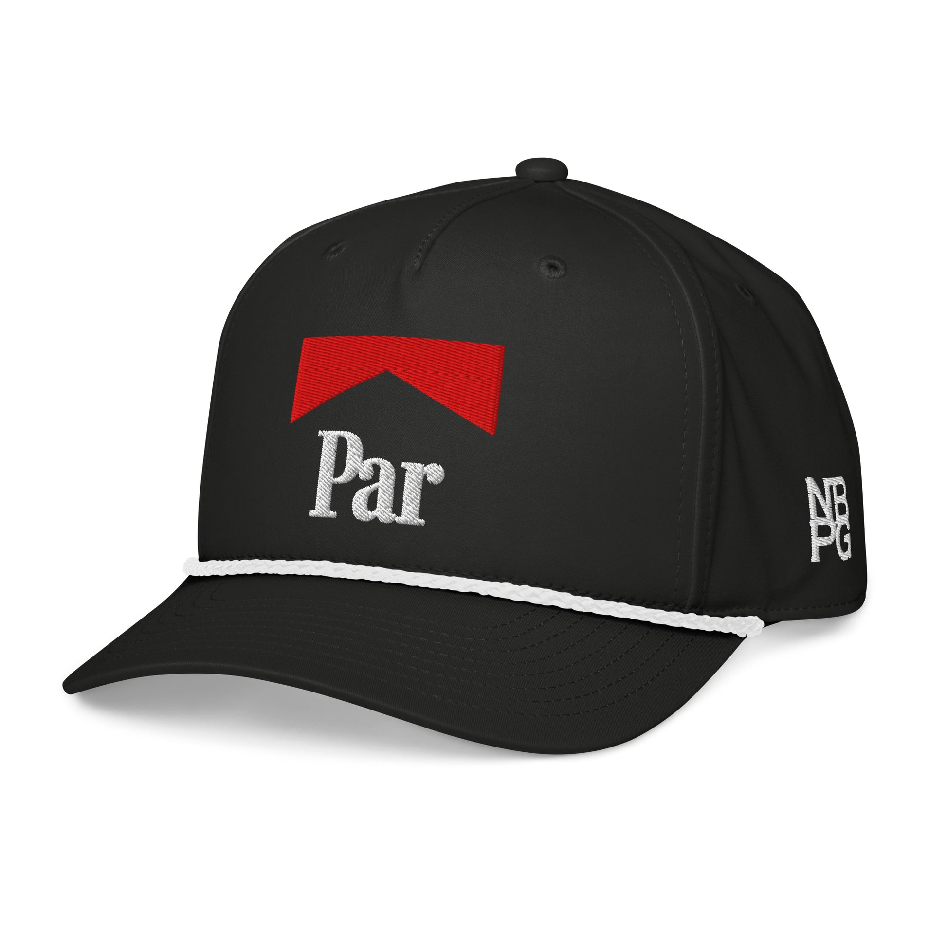 Black and white Parboro Golf Rope Hat by Not Bad Pretty Good, featuring classic rope details and a front view.