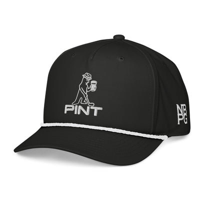 Black and white PINT Golf Rope Hat by Not Bad Pretty Good featuring a classic rope design, worn on the left front.