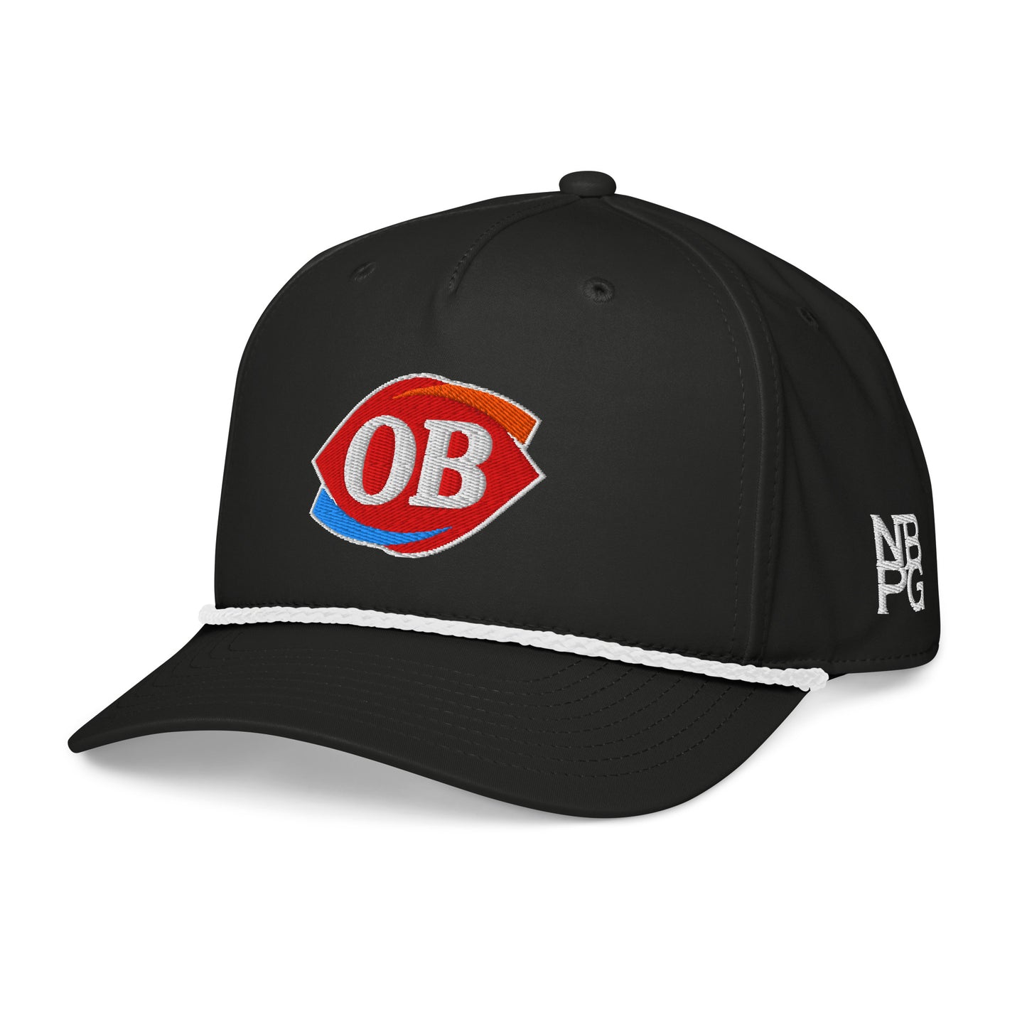 Black and white OB Golf Rope Hat by Not Bad Pretty Good, featuring a classic rope design and embroidered logo on the front.