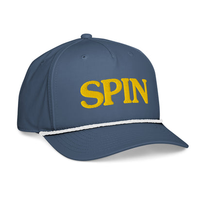Light blue and white Spin Classic Rope Golf Hat by Not Bad Pretty Good, showing the right front view with rope detailing.