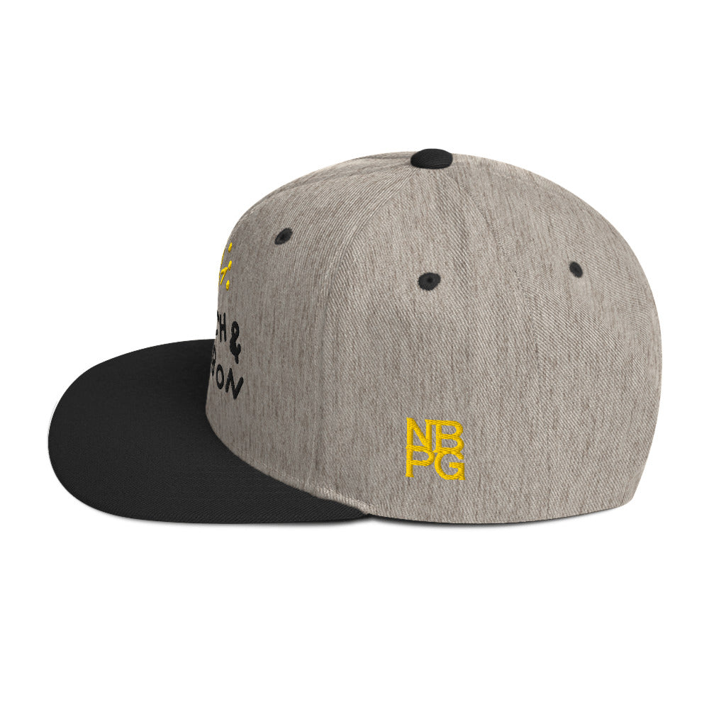 Heather black Scotch & Bourbon golf snapback hat with a classic design and left-side logo.
