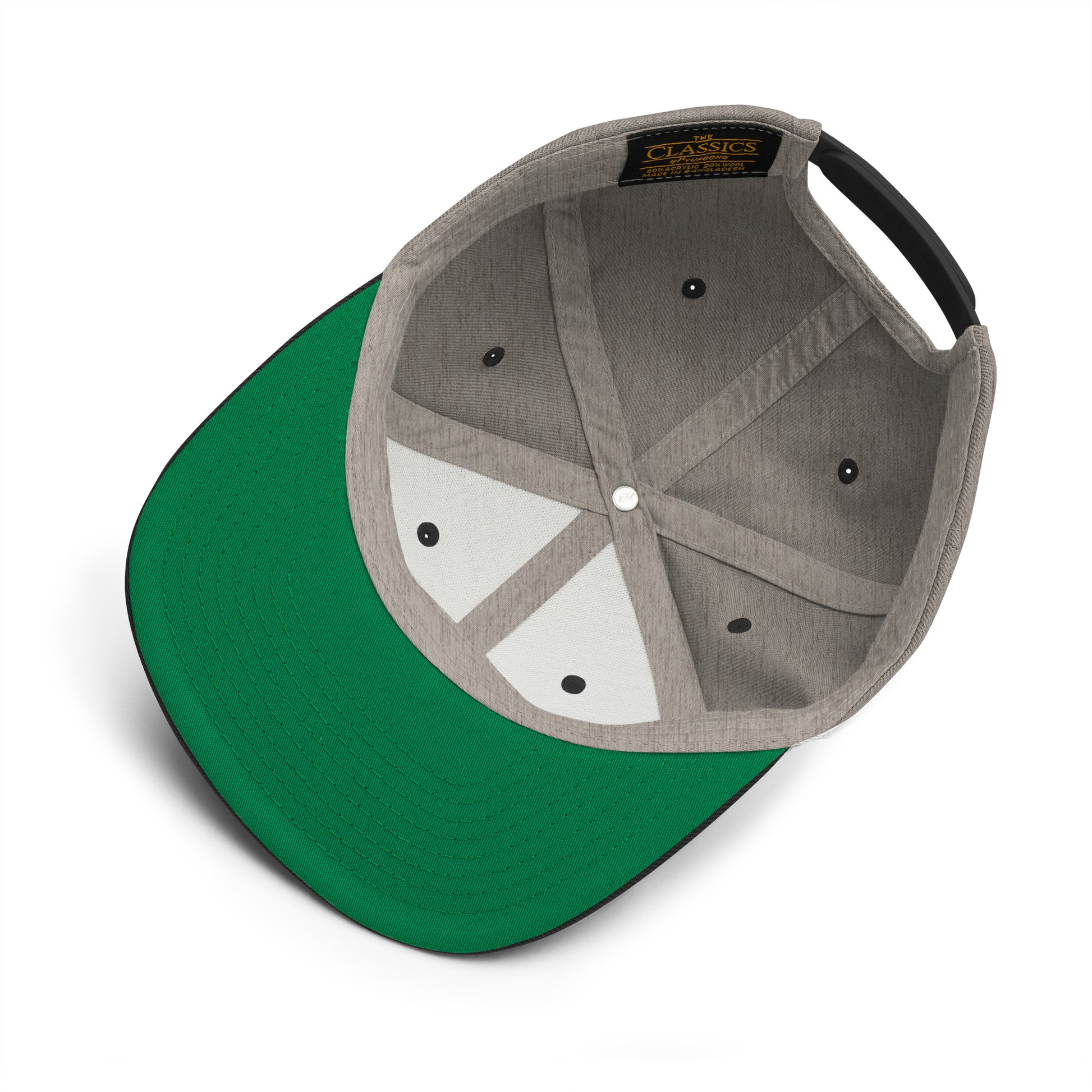 Black Heather Scotch & Bourbon Golf Snapback hat with flat brim and embroidered logo, stylish for casual or golf wear.